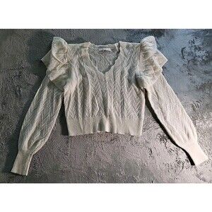 Joie Sweater Women's Small  Cream V Neck Ruffled  Wool Blend  Whimsical